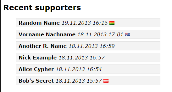 jQuery recent-supporters